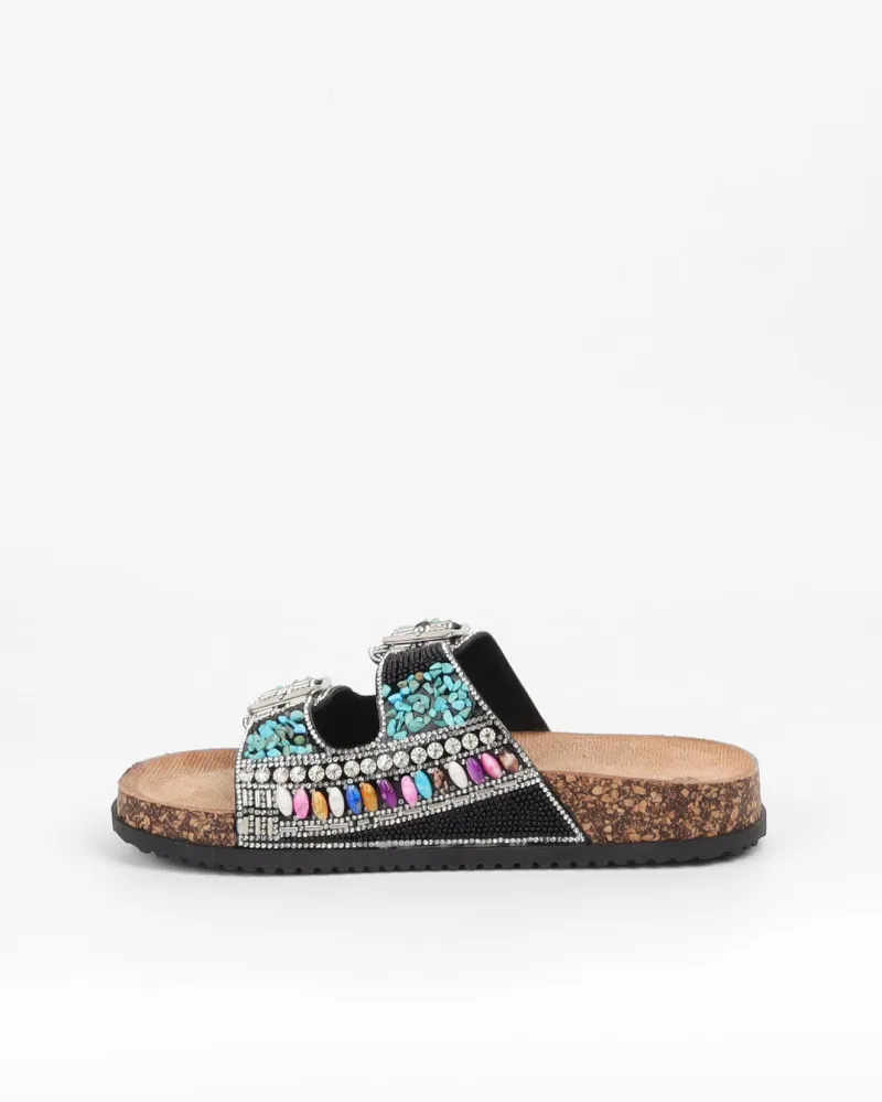 Damen-Strass-Pantoletten mit 2 Schnallen