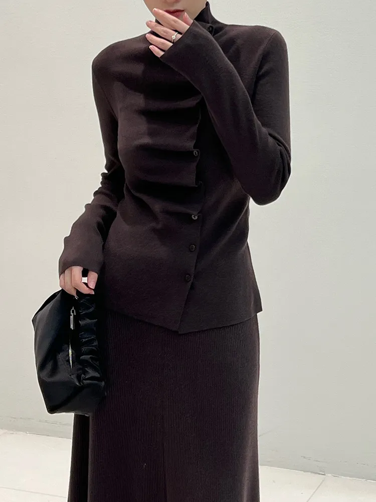 DWST01 Winterwärme mit Stil: Premium -Qualitätsmischung Strick -Strickjacke mit Rüschen und Hochkragen
