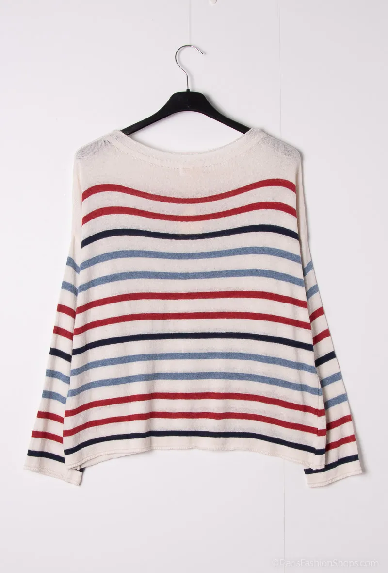 Feinstrickpullover mit gestreifter Tasche