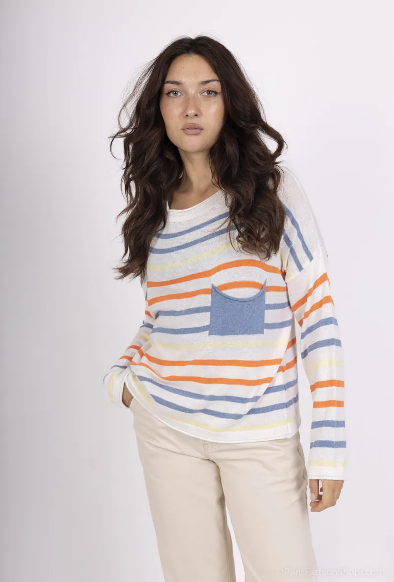Feinstrickpullover mit gestreifter Tasche
