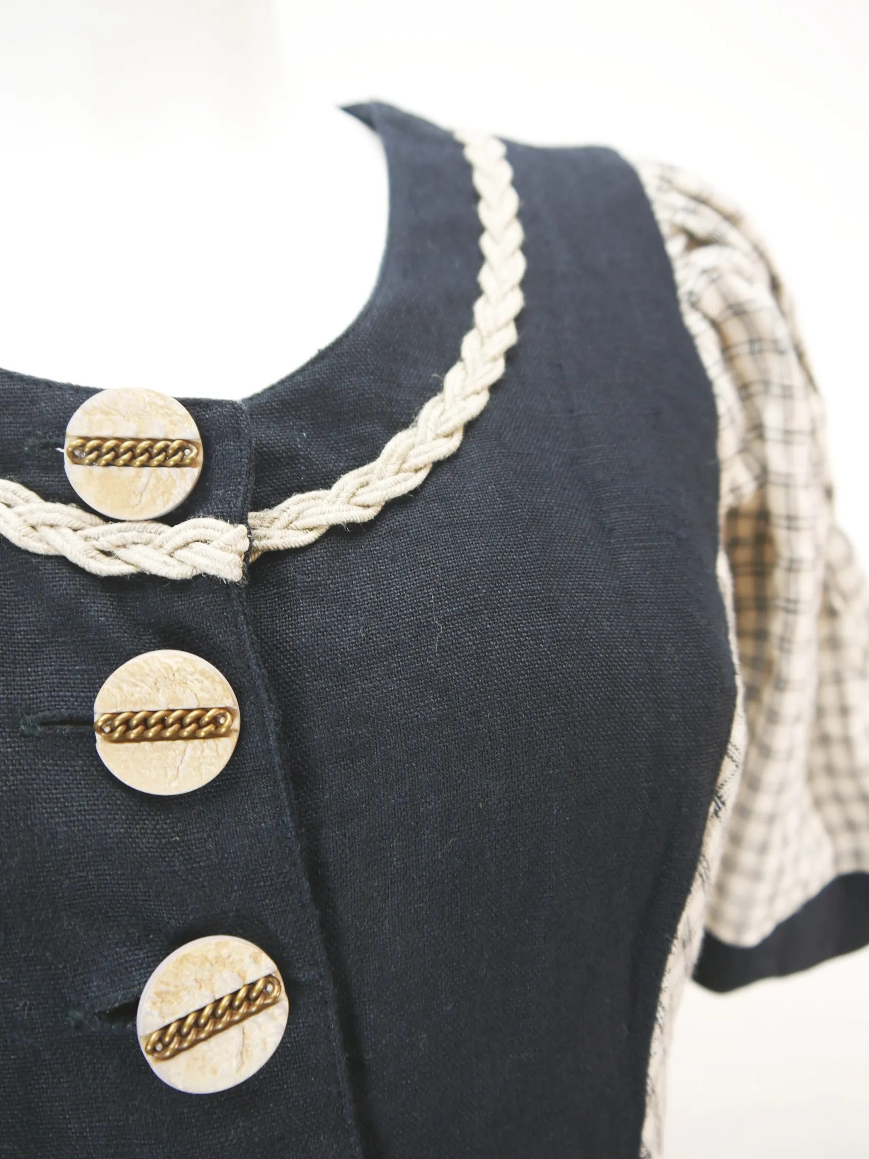 Heller Salzburg schwarz beige kariert süßes Landhaus Kleid Trachtenkleid Gr.44