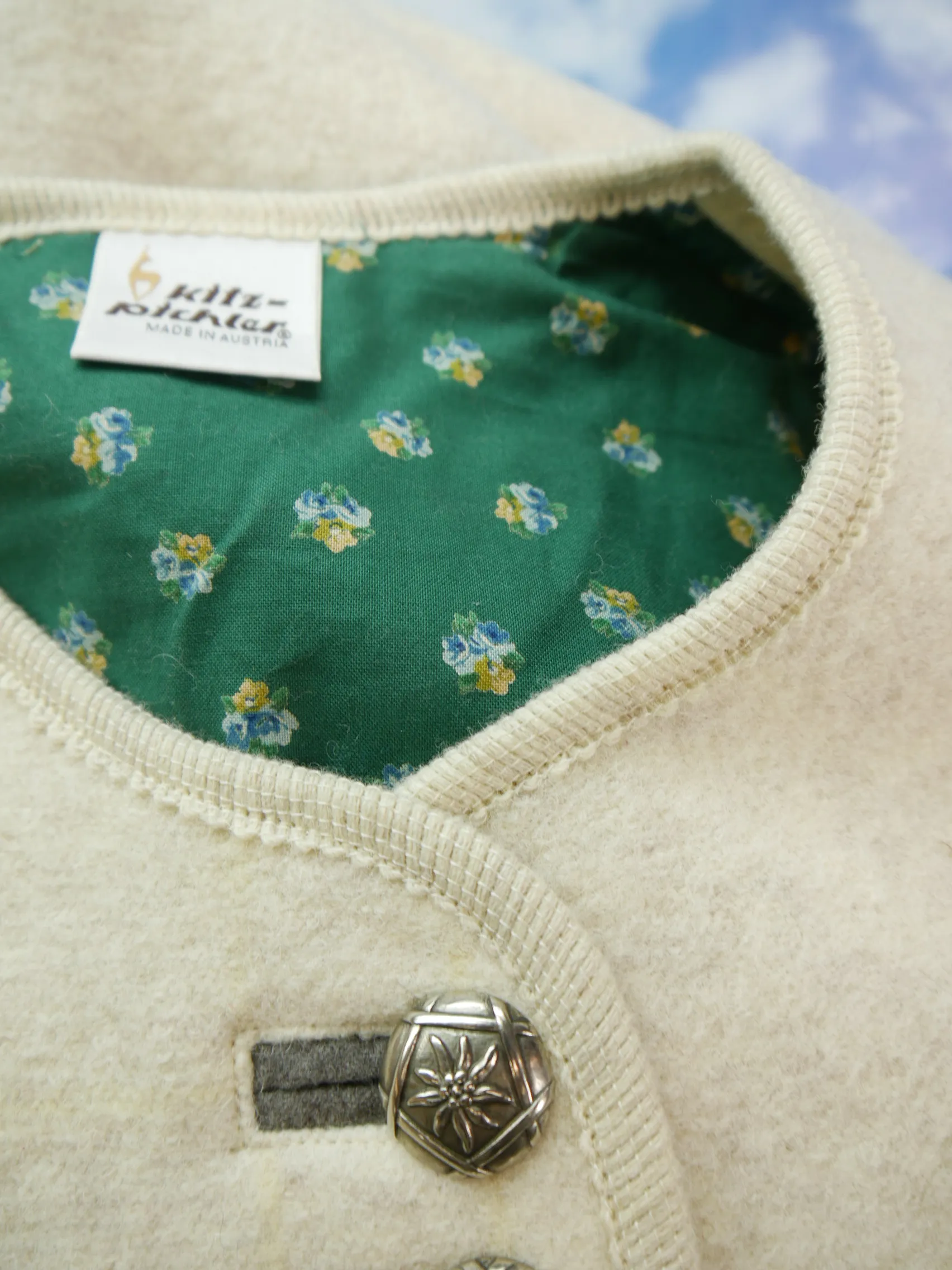 Kitz Pichler Austria creme Janker mit Edelweißknopf Trachtenjacke Jacke Gr.48