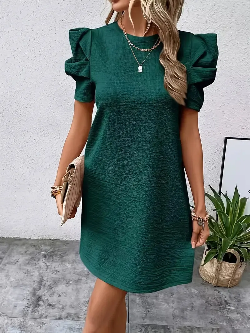 Kleid mit Puffärmeln und Rundhalsausschnitt | Denise