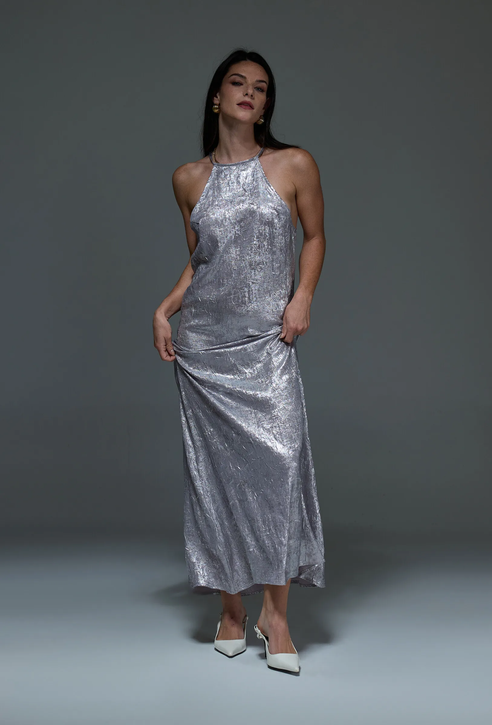 Langes Metallic-Kleid