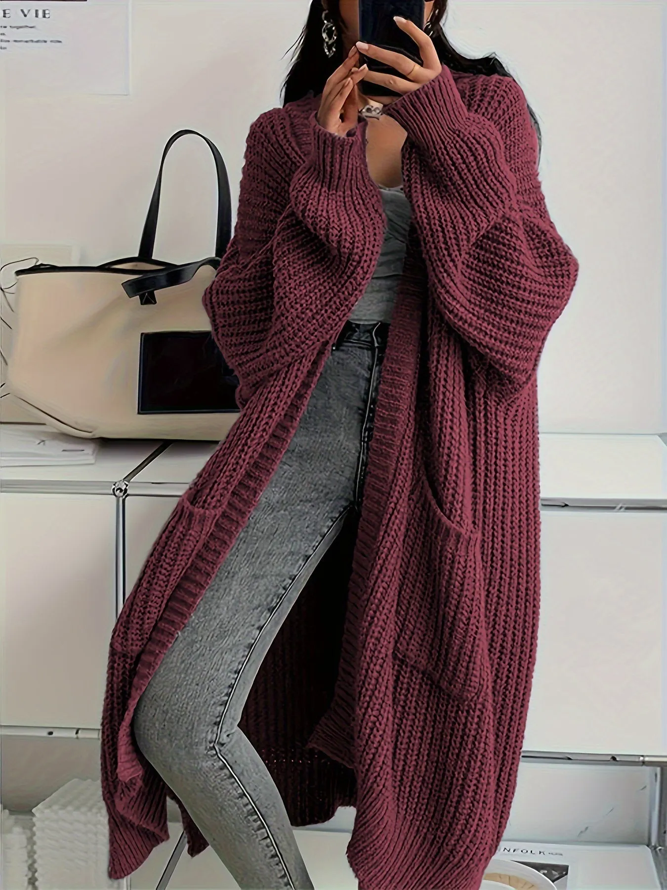 Lässige Lange Strickjacke Mit Taschen Für Damen | Perfekt für lässige 