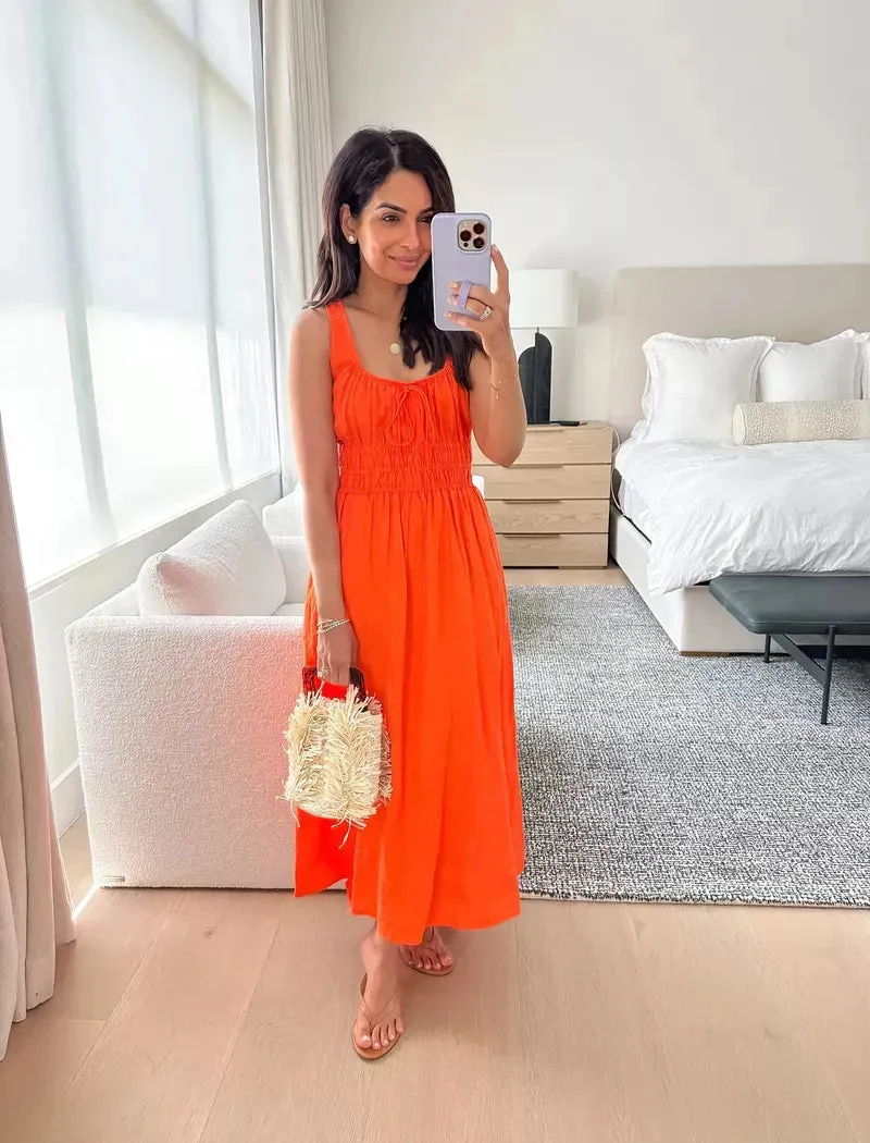 Orange Geraffte Kleid