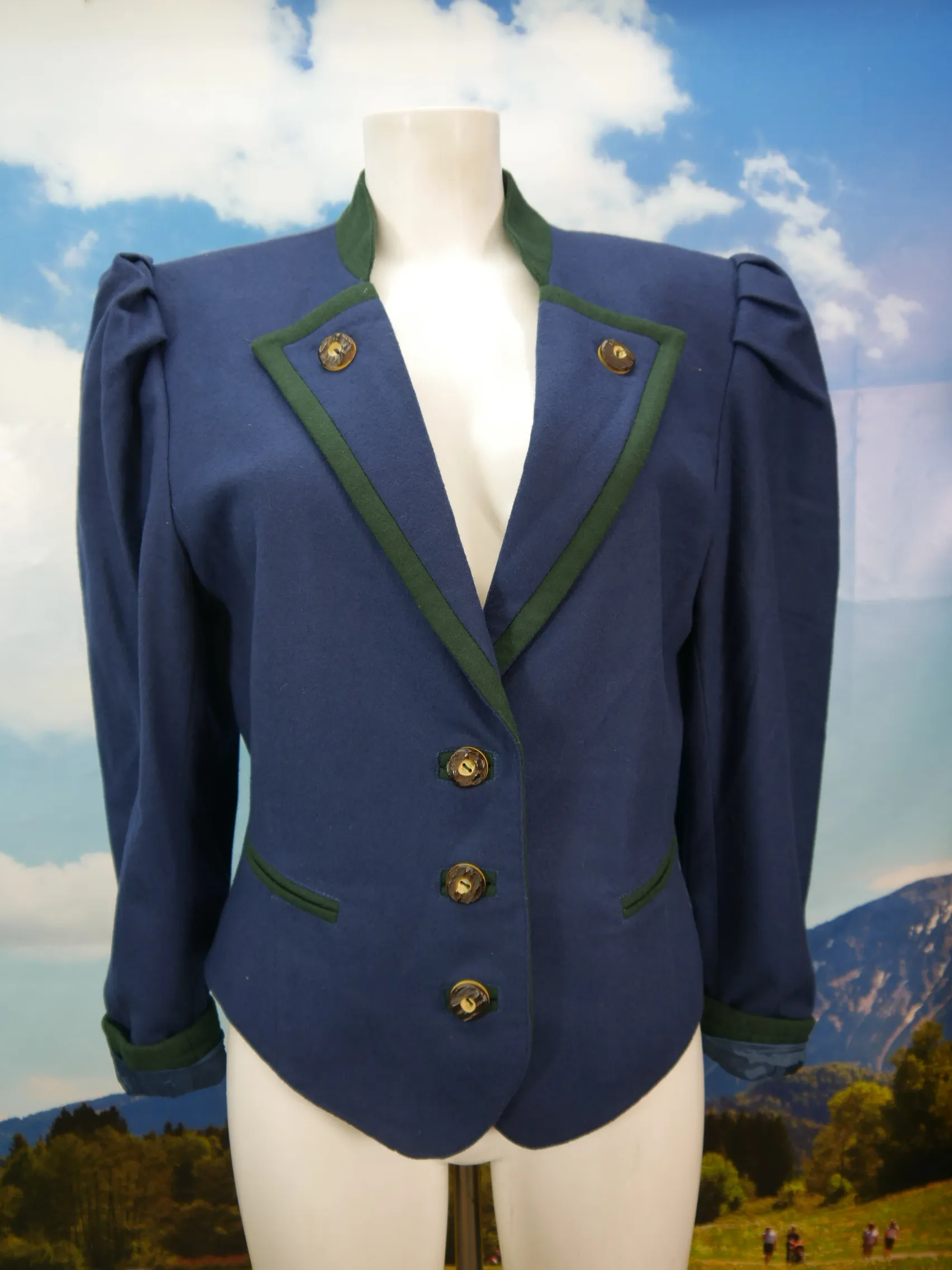 Original Alphorn neuwertig blau mit Revers fesche Trachtenjacke Jacke Gr.40