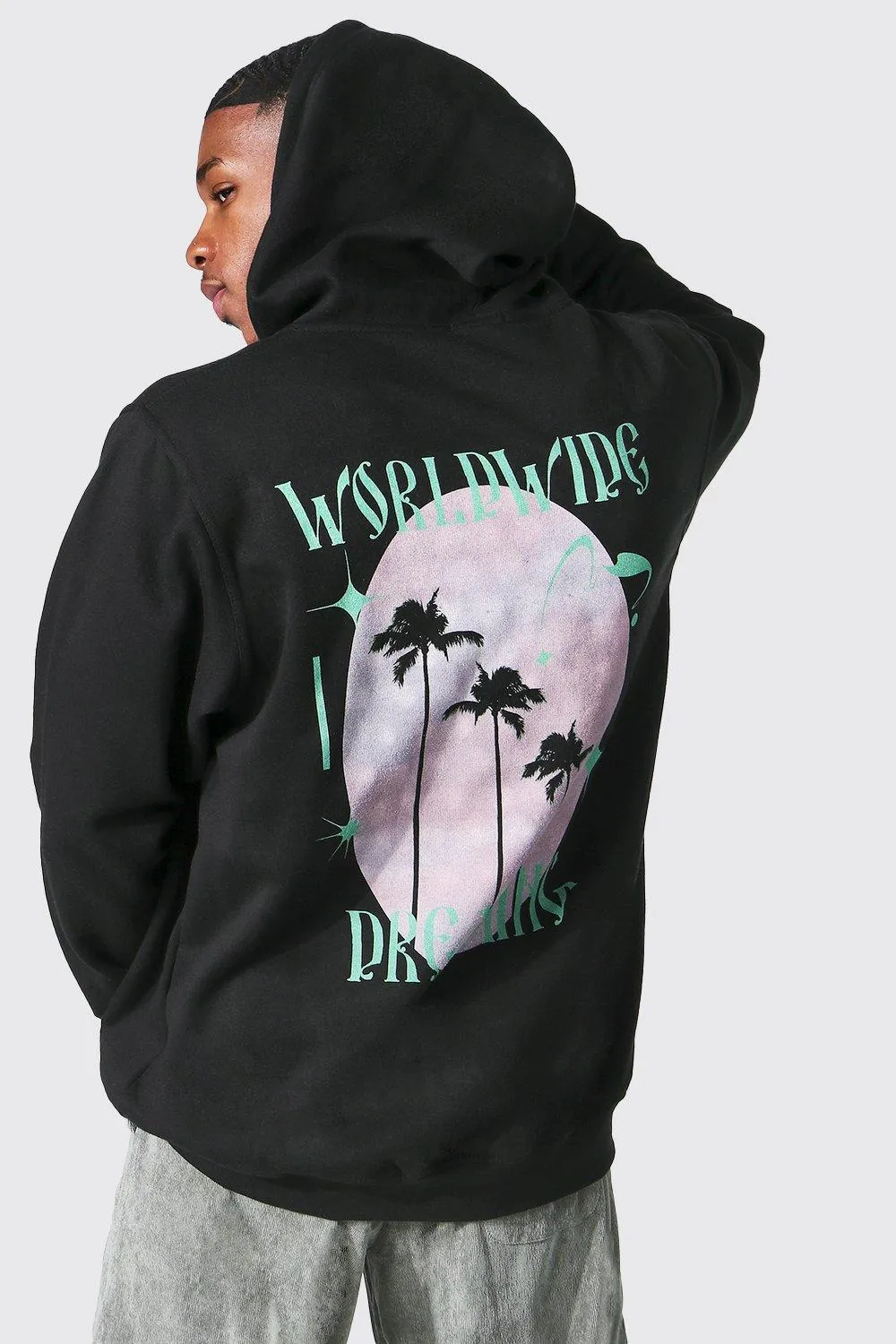 Oversize Worldwide Hoodie mit Palmen-Print