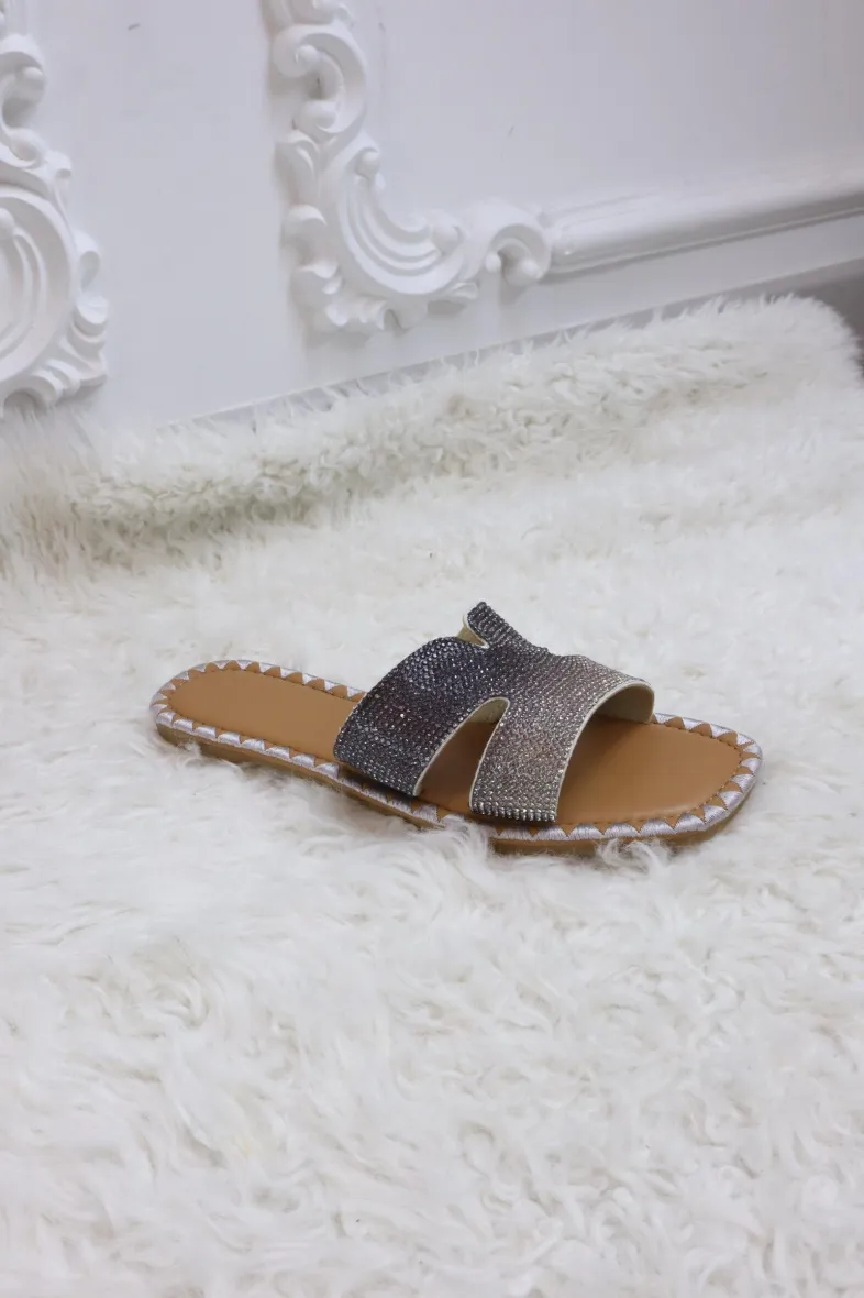 Pantoletten mit Bling-Bling-Strasssteinen