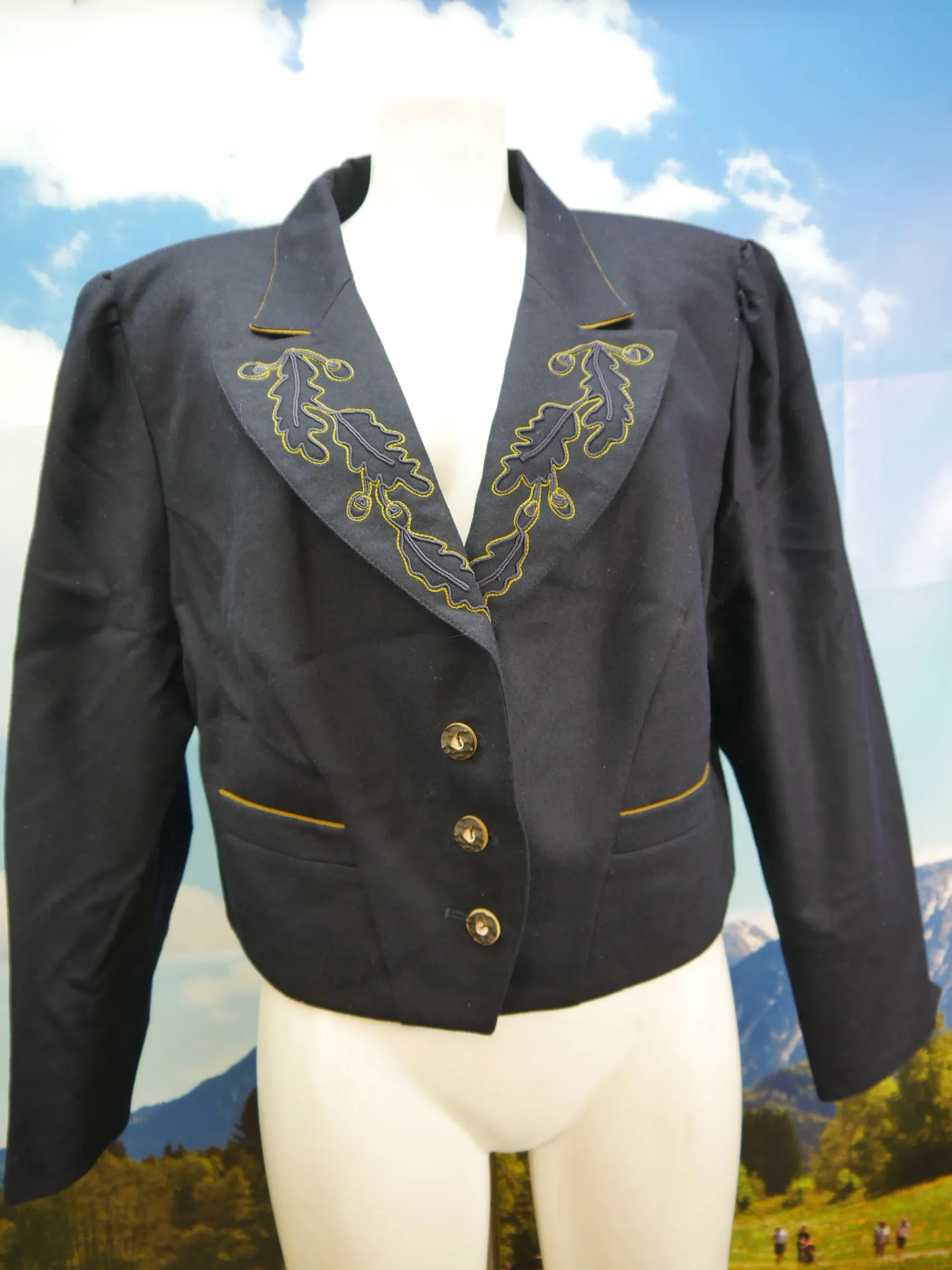 Perry neuwertig herrlich mit Stickerei Vintage blaue Trachtenjacke Jacke Gr.48