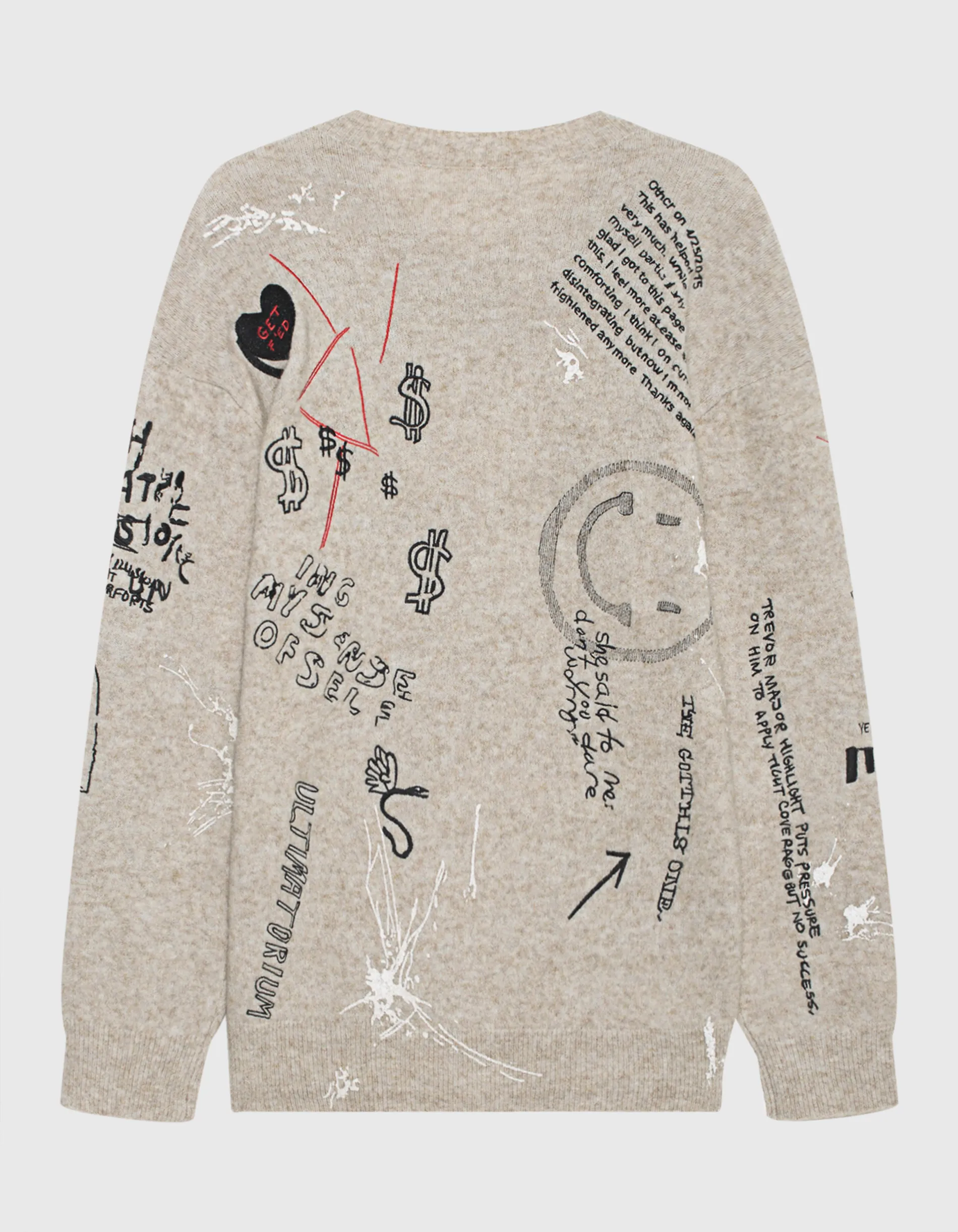 R13 Embroidered Boyfriend Oatmeal Embroidery // Oversize Mohair-Mix Pullover mit Buttons und Stickerei