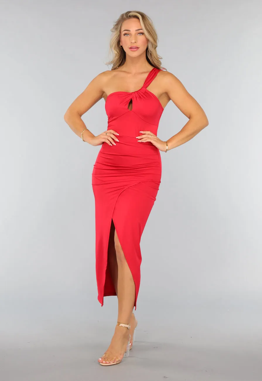 Rotes Satin Bodycon Kleid mit Pads