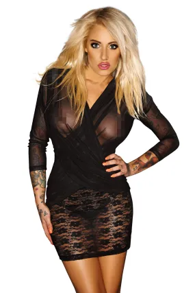 schwarzes Minikleid aus Netzmaterial transparent