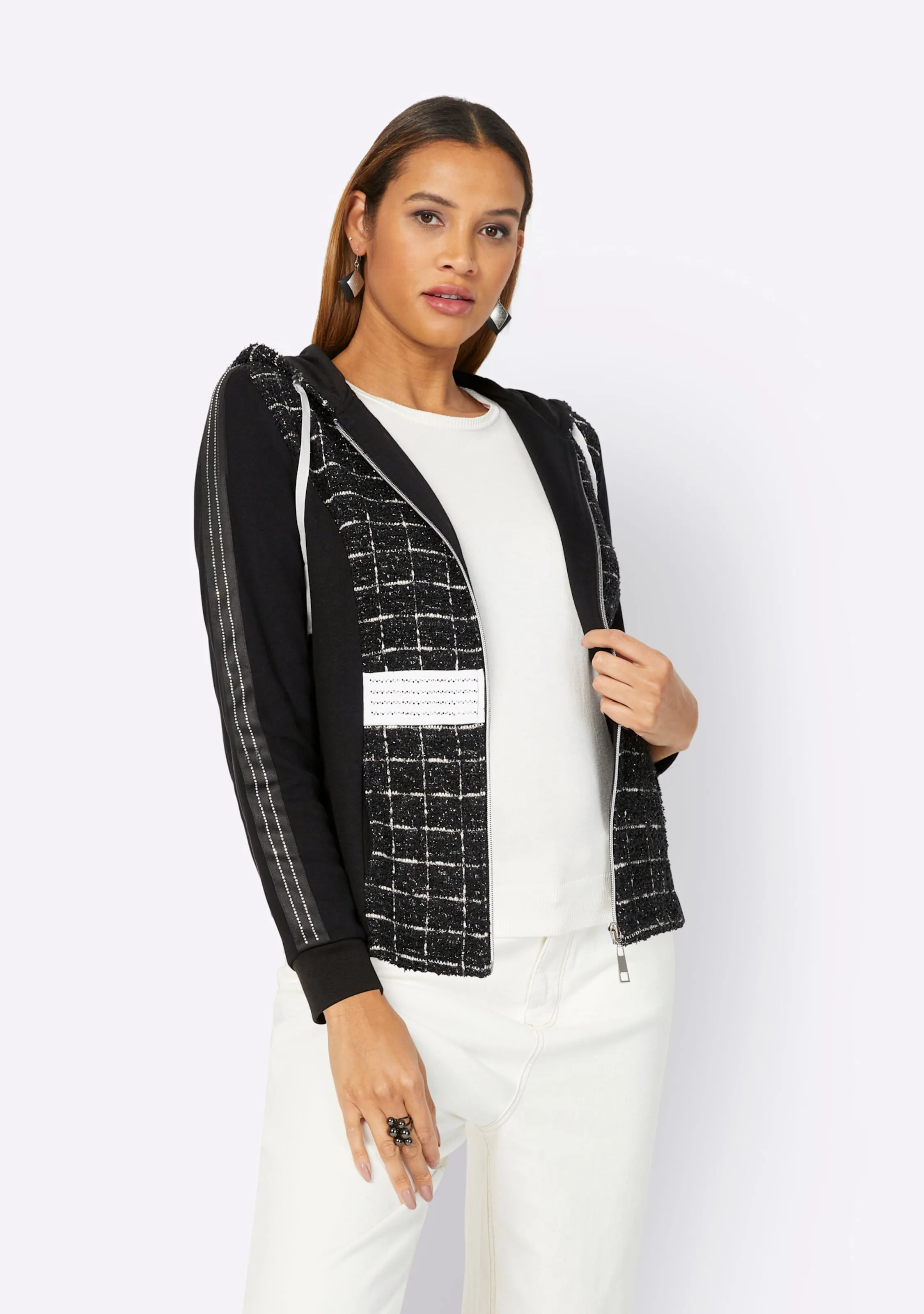 Shirtjacke in schwarz-ecru-gemustert