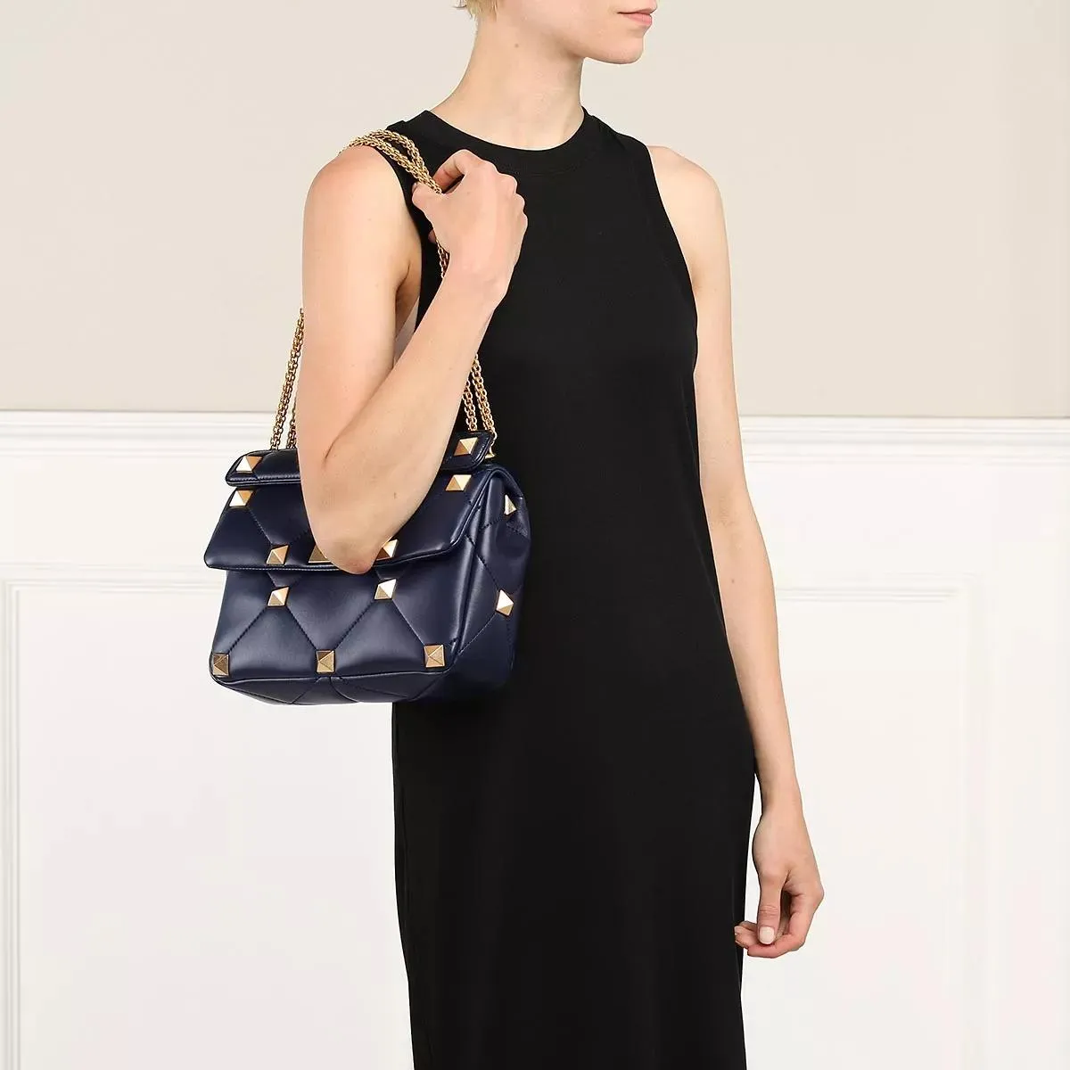   Valentino Garavani  Rockstud Shoulder Bag Leather Navy  Satchel 