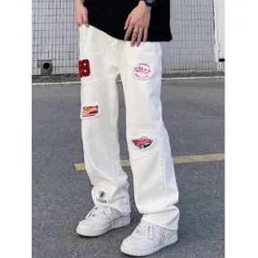 Weiße Cargo-Jeans mit Patch-Detail für Herren
