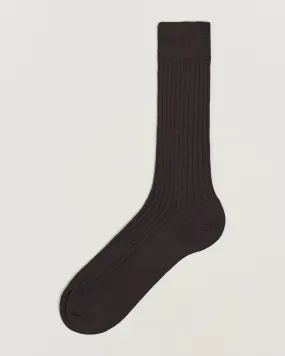 Wool/Nylon Ribbed Short Socks Brown